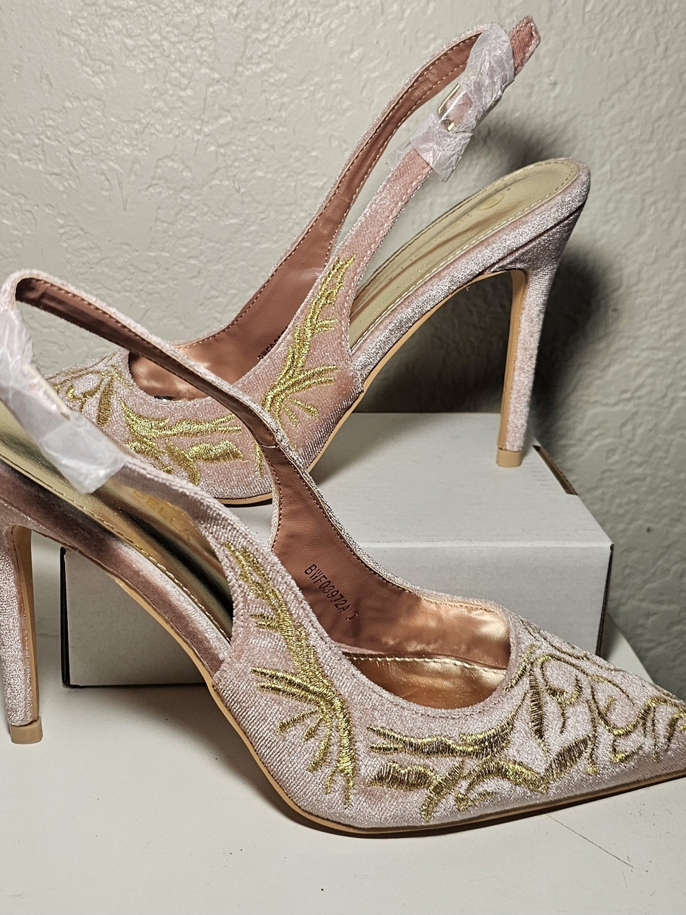 Elegant Pink Embroidered Slingback Heels